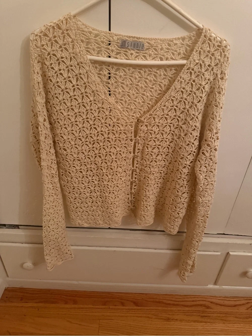 JM.STUDIO Cream Crochet Button-Front Sweater